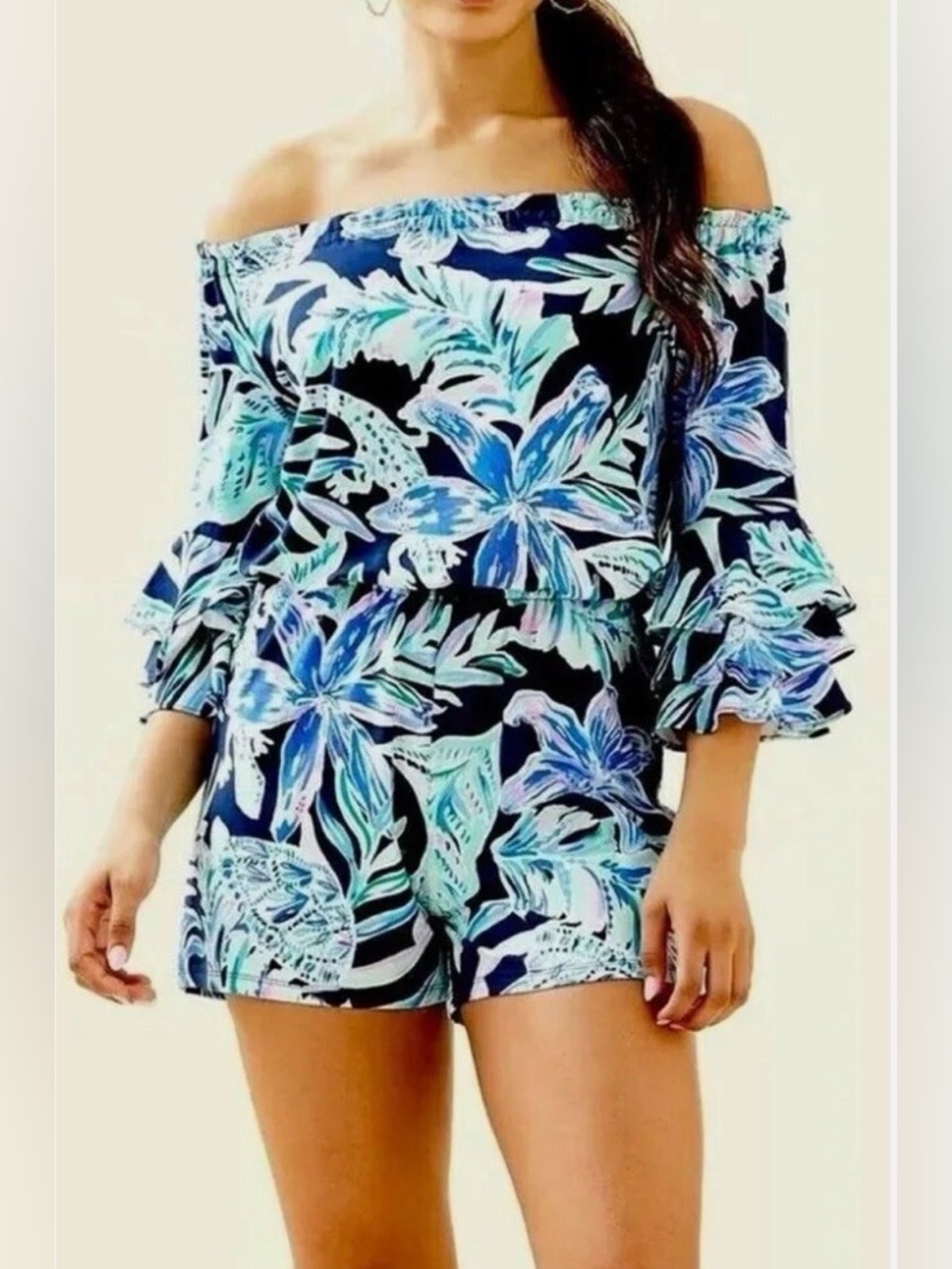 Lilly Pulitzer Calla High Tide Navy Lula Ready Set Gecko XL Romper Jumpsuit